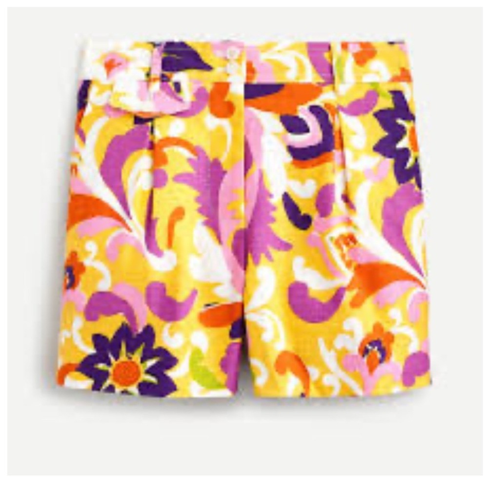 J.Crew Womens Pleated Short In Ratti Curly Floral Yellow Purple Orange Size 4